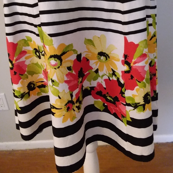 R&K Original Black/White Stripe Dress with Flowers - Picture 3 of 10